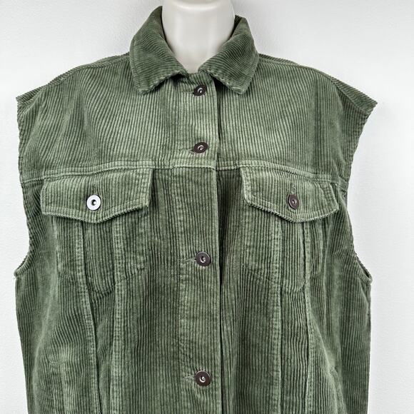 Zara Corduroy Vest Oversized Trucker Style Olive Green Women's Small - Picture 5 of 13